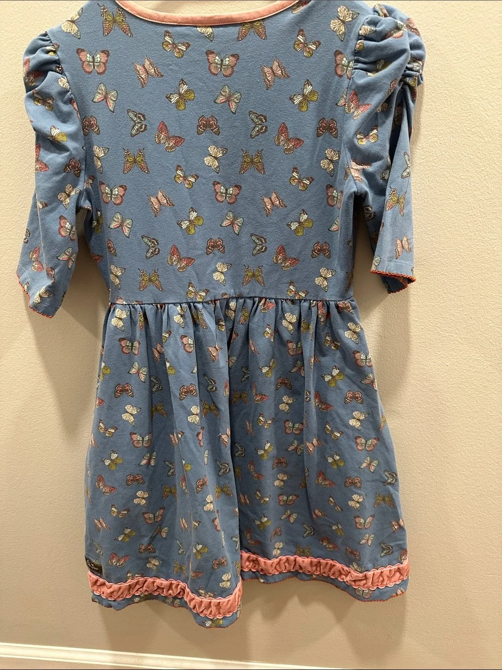 Matilda Jane Blue Butterfly Print Dress with Pink Trim